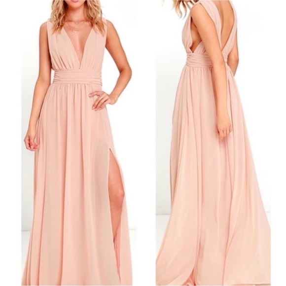 Lulus Heavenly Hues Blush Peach Maxi Dress Wedding Guest Flowy Size Medium - Picture 5 of 7